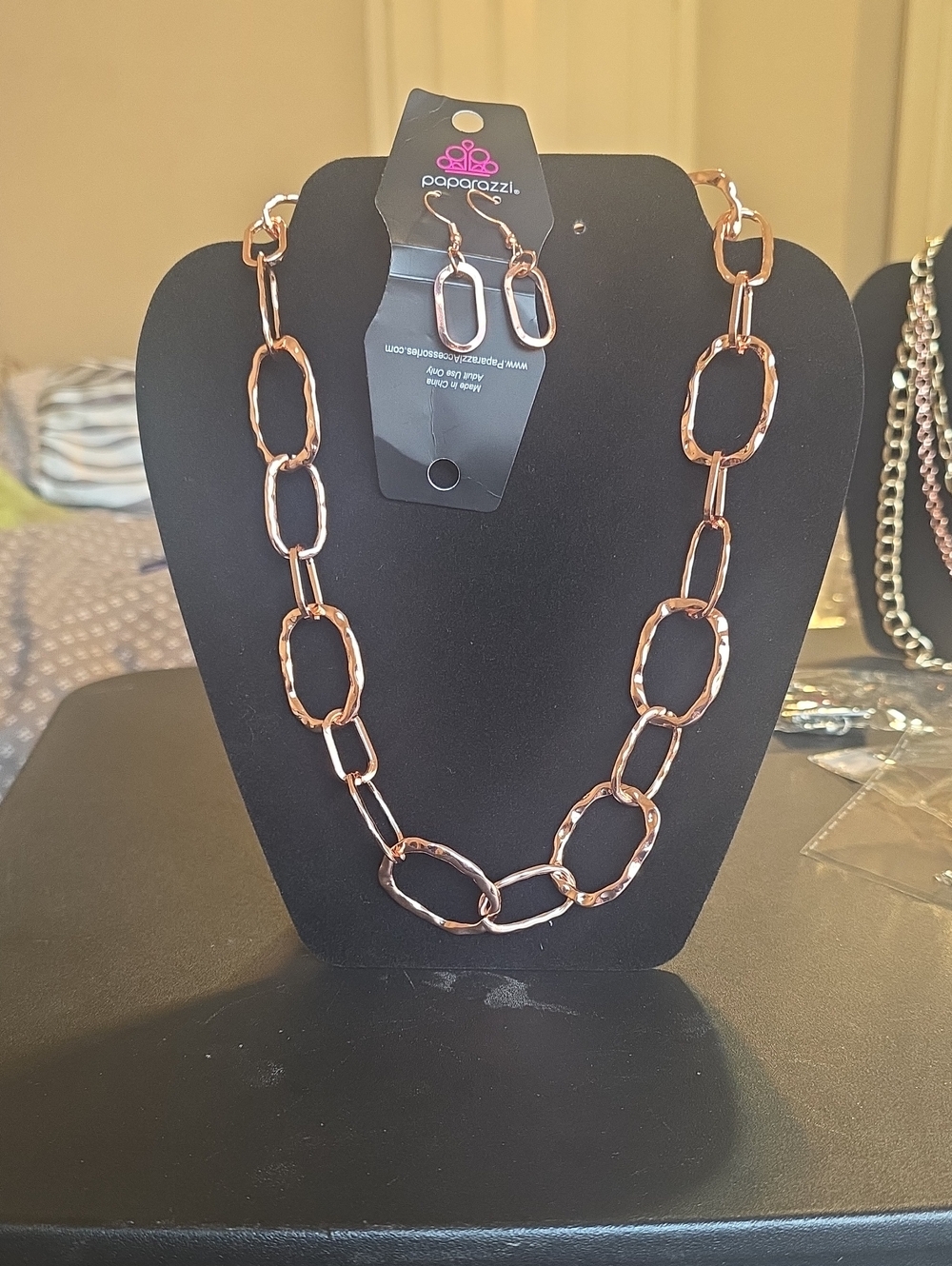 paparazzi Rose Gold Textured Link Necklace and Earrings Set
